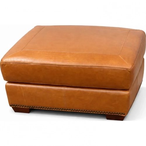 4950 Ottoman in Saddle Brown with Croc Detail Top Grain Leather